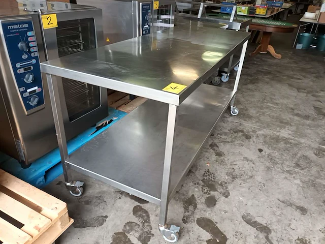 Rvs werktafel op wielen met onderblad - afbeelding 4 van  4