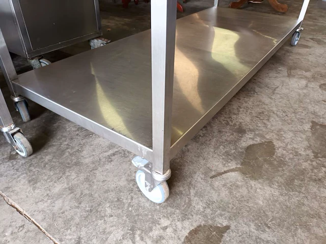 Rvs werktafel op wielen met onderblad - afbeelding 3 van  4