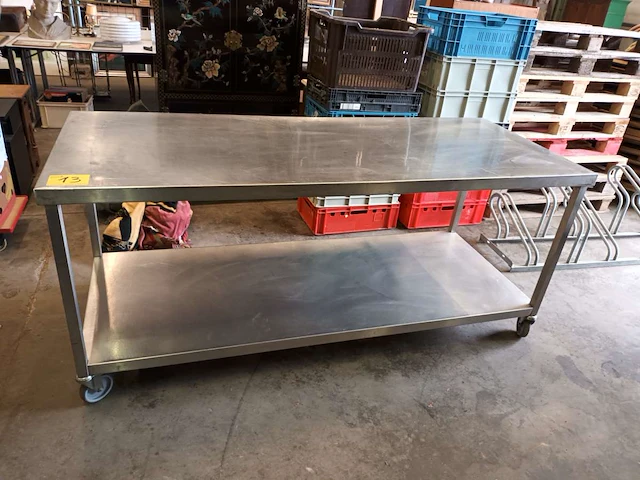 Rvs werktafel op wielen met onderblad - afbeelding 1 van  6