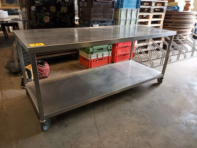 Rvs werktafel op wielen met onderblad - afbeelding 2 van  6