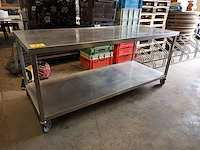 Rvs werktafel op wielen met onderblad - afbeelding 2 van  6
