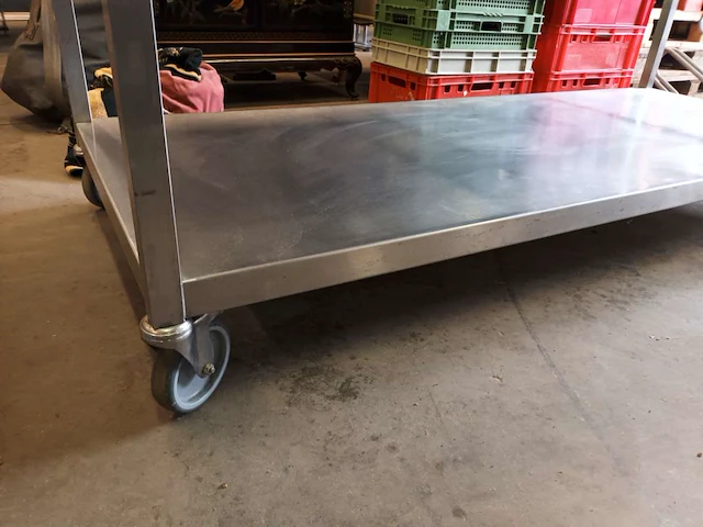 Rvs werktafel op wielen met onderblad - afbeelding 3 van  6