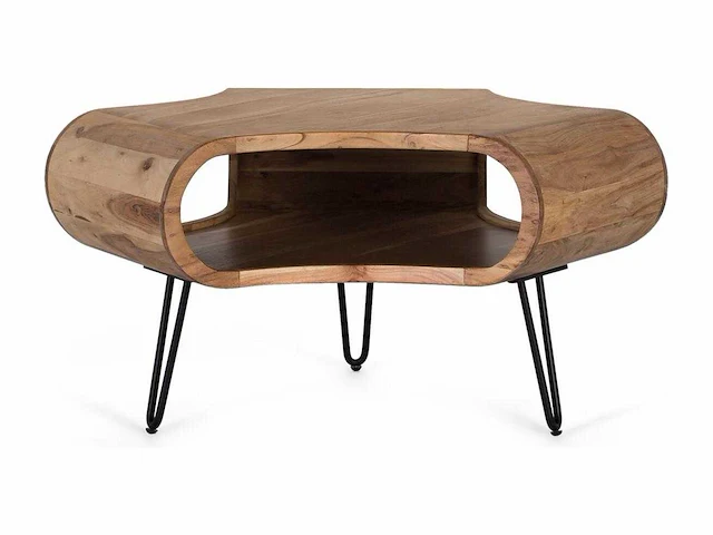 Salontafel - acaciahout en metaal 95cm - afbeelding 3 van  10