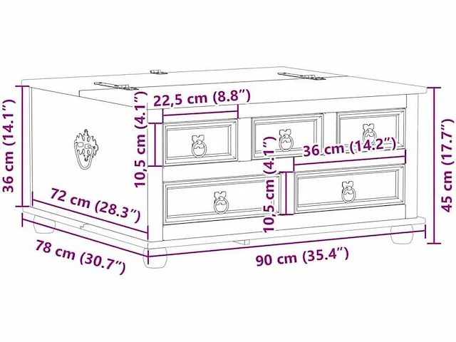 Salontafel - massief grenen - afbeelding 4 van  9