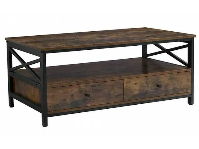 Salontafel- bijzettafel - metaal/spaanplaat - bruin/zwart - 100x55x47 - afbeelding 1 van  1