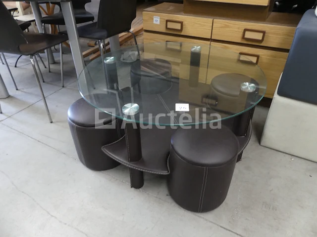 Salontafel en 4 poefs wit - afbeelding 1 van  7