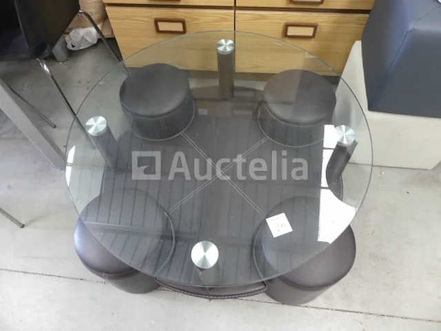 Salontafel en 4 poefs wit - afbeelding 3 van  7