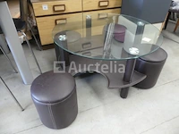 Salontafel en 4 poefs wit - afbeelding 4 van  7