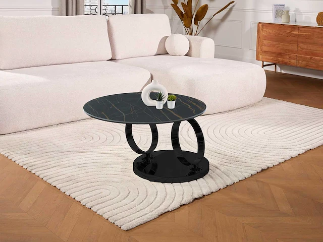 Salontafel met draaibare bladen van keramiek, gehard glas en metaal - zwart marmereffect - maison céphy - afbeelding 2 van  8