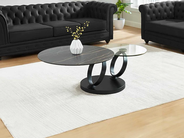 Salontafel met draaibare bladen van keramiek, gehard glas en metaal - zwart marmereffect - maison céphy - afbeelding 3 van  8