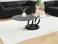 Salontafel met draaibare bladen van keramiek, gehard glas en metaal - zwart marmereffect - maison céphy - afbeelding 3 van  8