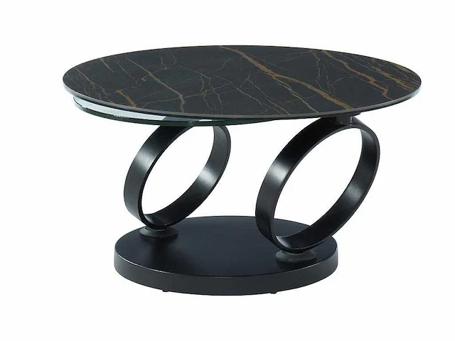 Salontafel met draaibare bladen van keramiek, gehard glas en metaal - zwart marmereffect - maison céphy - afbeelding 4 van  8