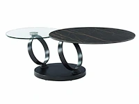 Salontafel met draaibare bladen van keramiek, gehard glas en metaal - zwart marmereffect - maison céphy - afbeelding 5 van  8