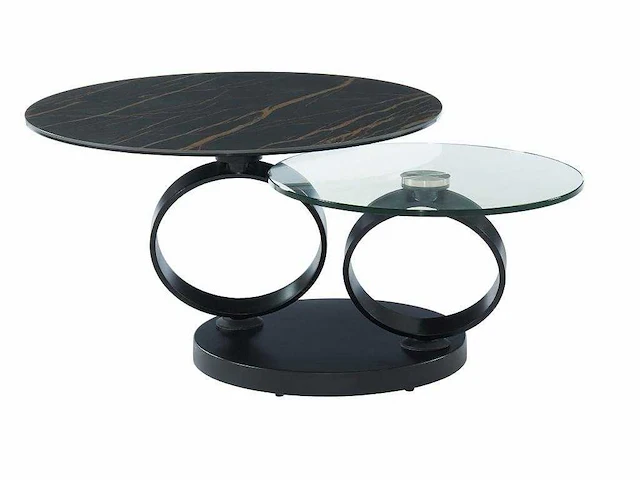Salontafel met draaibare bladen van keramiek, gehard glas en metaal - zwart marmereffect - maison céphy - afbeelding 6 van  8
