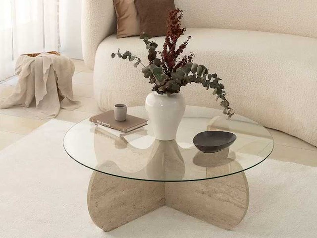 Salontafel met travertin blad - afbeelding 1 van  9