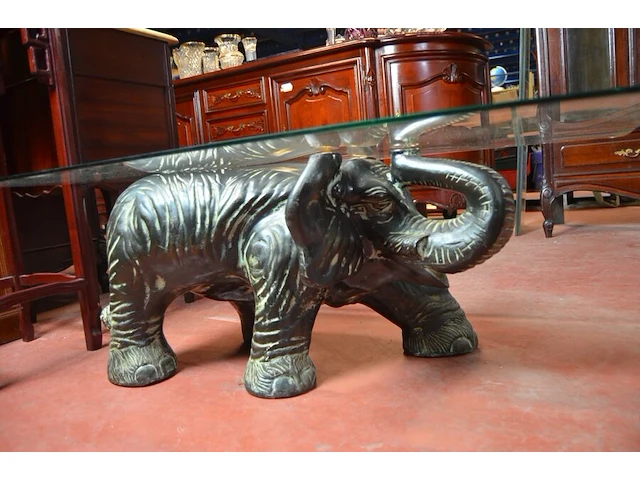 Salontafel "olifant" met glazen blad afm. 64x110 cm, elektrische haard benraad - afbeelding 5 van  9