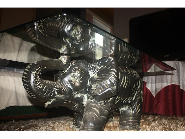 Salontafel "olifant" met glazen blad afm. 64x110 cm - afbeelding 3 van  5