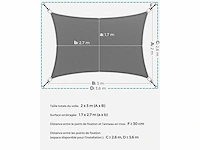 Schaduwdoek 2 x 3 m, zonwering - grijs (x2) - afbeelding 3 van  3