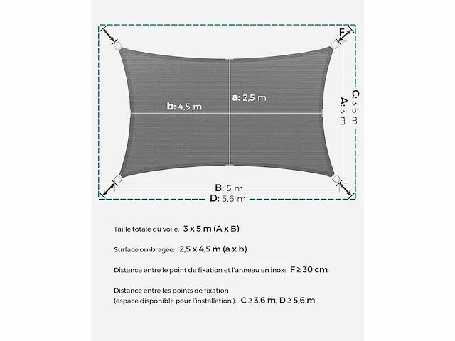 Schaduwdoek 3 x 5 m - zonwering - grijs (x2) - afbeelding 3 van  3