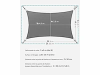 Schaduwdoek 3 x 5 m - zonwering - grijs (x2) - afbeelding 3 van  3