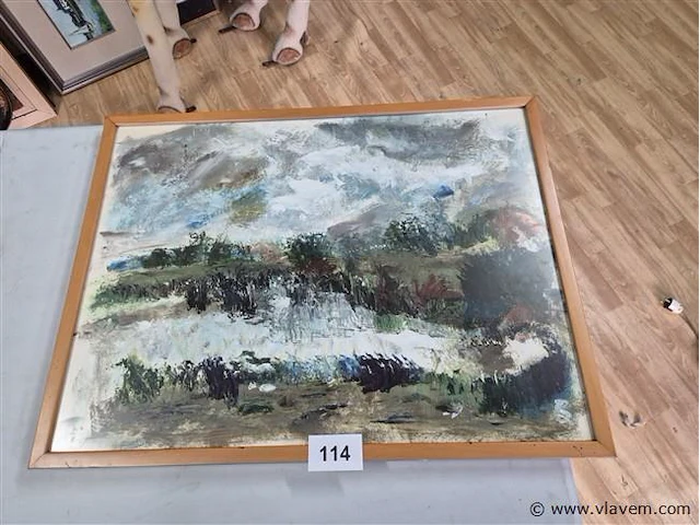 Schilderij achter glas, gesigneerd - afbeelding 1 van  3