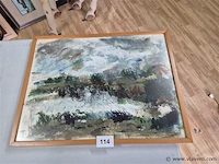 Schilderij achter glas, gesigneerd - afbeelding 1 van  3
