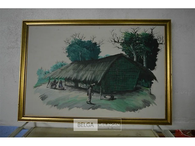 Schilderij "african village" 50x74cm - afbeelding 1 van  4
