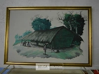 Schilderij "african village" 50x74cm - afbeelding 1 van  4