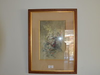 Schilderij bloemen achter glas getekend, 2 sierstukken - afbeelding 1 van  9