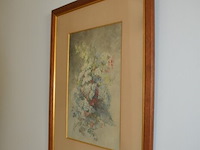 Schilderij bloemen achter glas getekend, 2 sierstukken - afbeelding 4 van  9