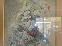 Schilderij bloemen achter glas getekend, 2 sierstukken - afbeelding 5 van  9