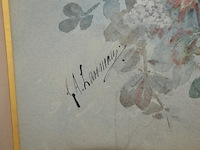 Schilderij bloemen achter glas getekend, 2 sierstukken - afbeelding 7 van  9