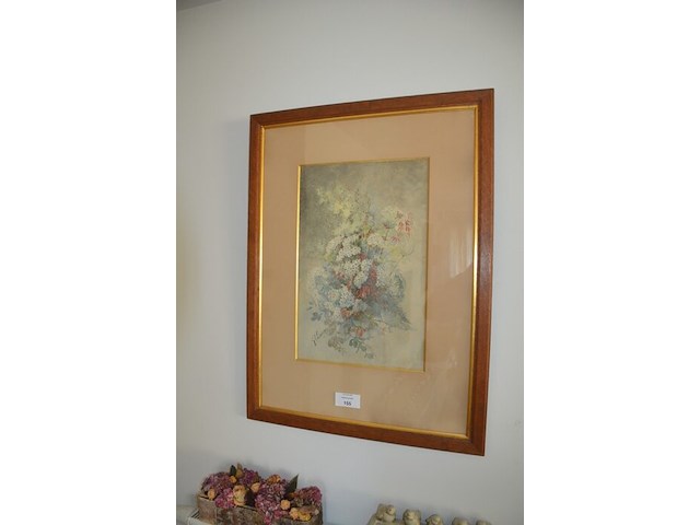 Schilderij bloemen achter glas getekend, 2 sierstukken - afbeelding 2 van  9