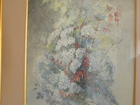 Schilderij bloemen achter glas getekend, 2 sierstukken - afbeelding 6 van  9