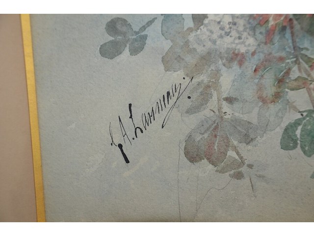 Schilderij bloemen achter glas getekend, 2 sierstukken - afbeelding 7 van  9