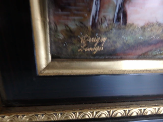 Schilderij emaile op koper limoge p,derigon - afbeelding 2 van  4