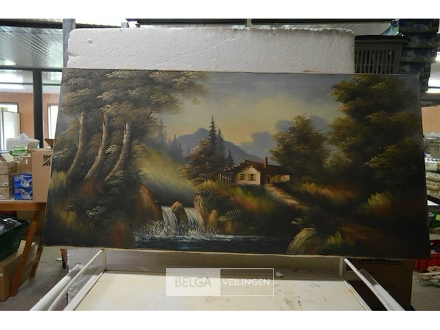 Schilderij huisje in de bergen 100x50cm - afbeelding 1 van  2