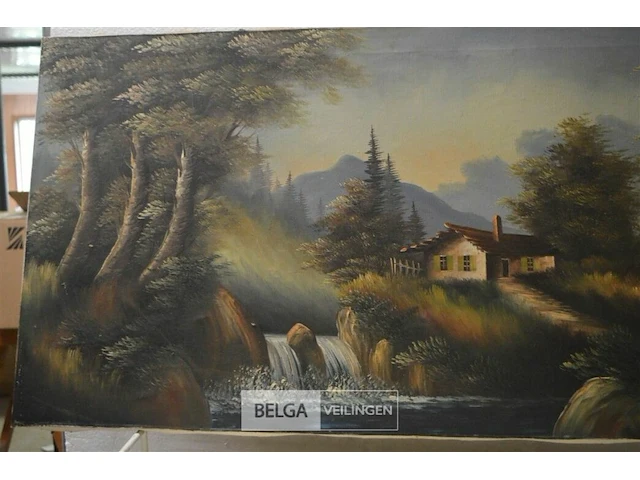 Schilderij huisje in de bergen 100x50cm - afbeelding 2 van  2