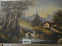 Schilderij huisje in de bergen 100x50cm - afbeelding 2 van  2