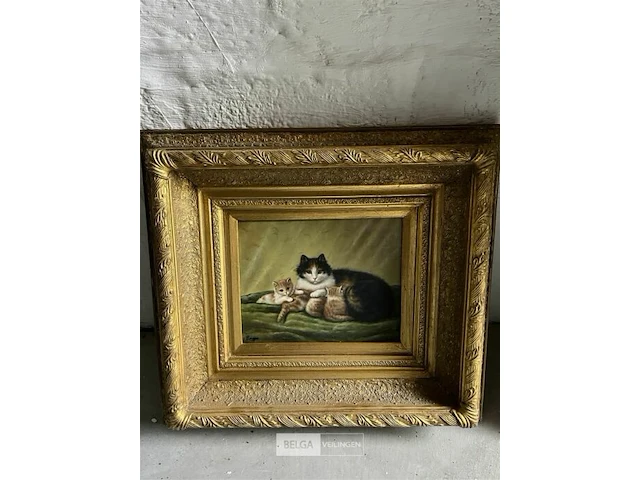 Schilderij 'katten' - gouden kader - afbeelding 1 van  4