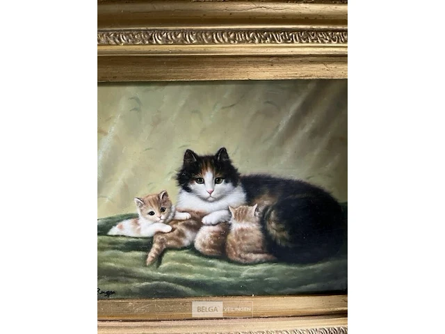 Schilderij 'katten' - gouden kader - afbeelding 3 van  4