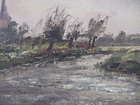 Schilderij leiezicht 60cm x 60cm gesigneerd j.s. - afbeelding 2 van  3