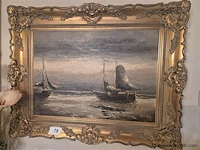 Schilderij marine olie op doek, gesigneerd, 92x74cm - afbeelding 1 van  3