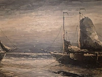 Schilderij marine olie op doek, gesigneerd, 92x74cm - afbeelding 2 van  3