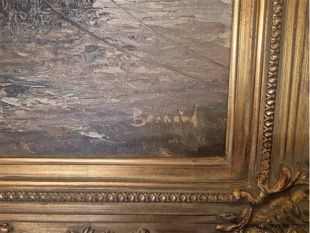 Schilderij marine olie op doek, gesigneerd, 92x74cm - afbeelding 3 van  3