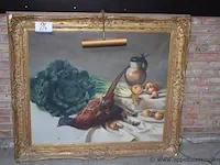Schilderij op doek voorstellende stilleven, getekend, afm plm 117cmx1,05m - afbeelding 1 van  3