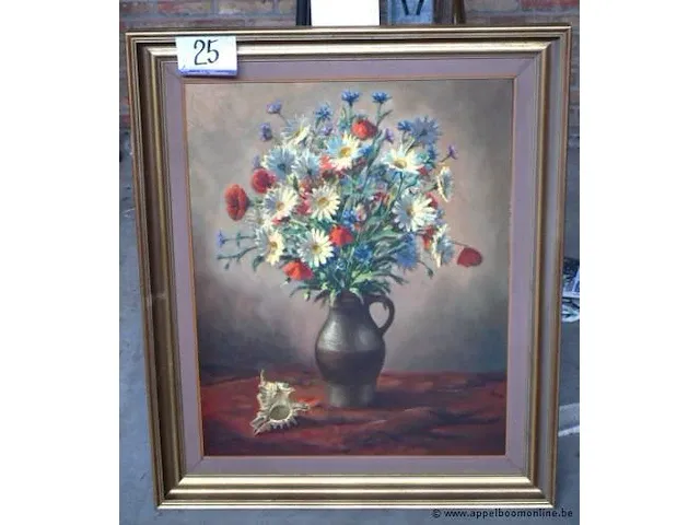 Schilderij op doek voorstellende stilleven, getekend, afm plm 78cmx93cm - afbeelding 1 van  3