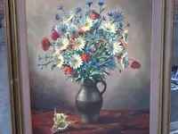 Schilderij op doek voorstellende stilleven, getekend, afm plm 78cmx93cm - afbeelding 1 van  3