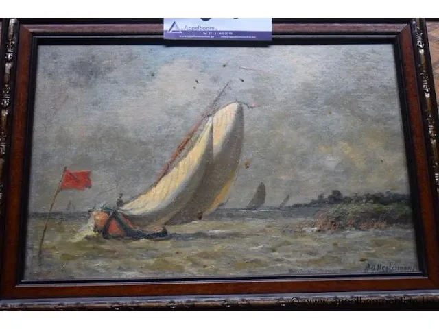 Schilderij op doek voorstellende zeilboot, get plus 2 div tekeningen in kader - afbeelding 3 van  3