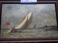 Schilderij op doek voorstellende zeilboot, get plus 2 div tekeningen in kader - afbeelding 3 van  3